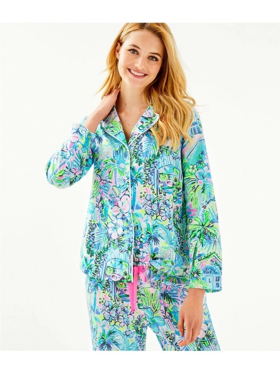Lilly Pulitzer Other - Lilly Pulitzer “Lilly’s House” Blue Floral Button-Front Pajama Top and Bottom XS